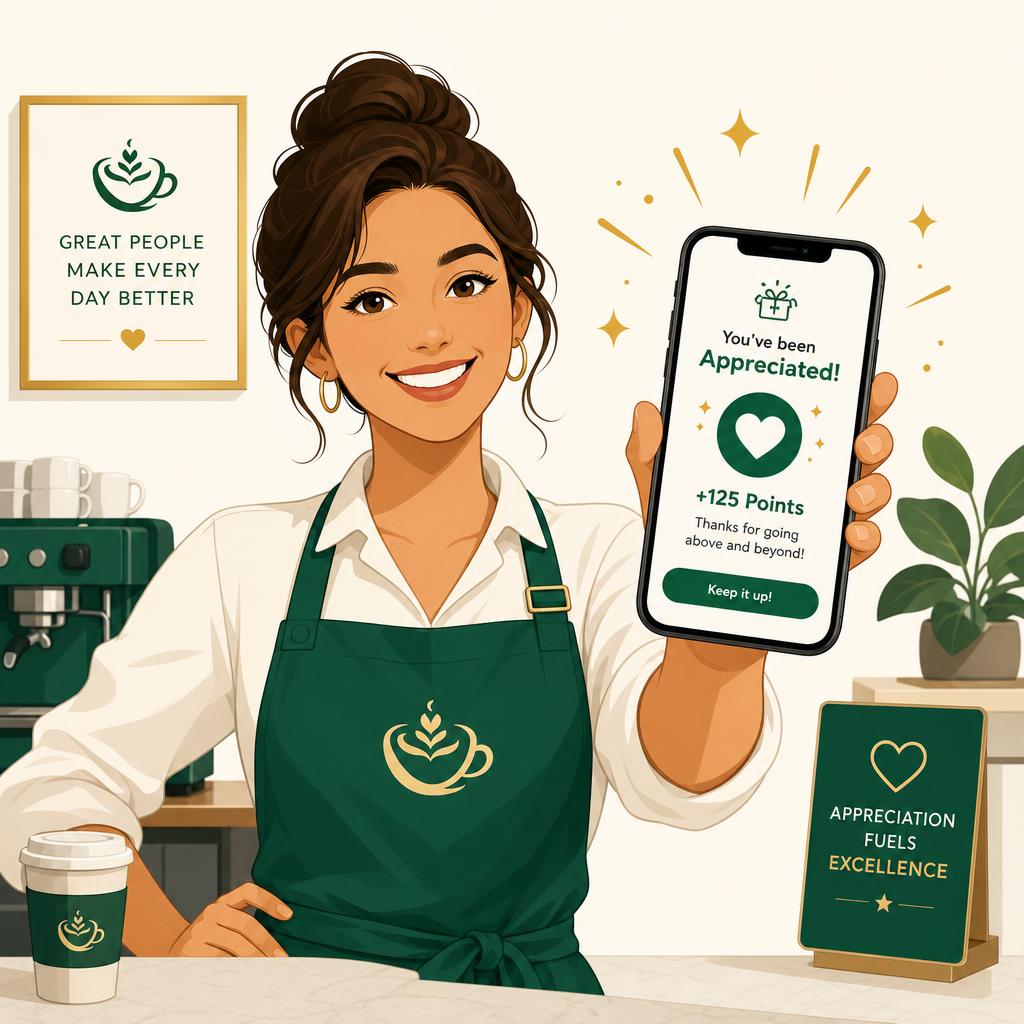 Smiling service worker receiving a reward notification on their phone