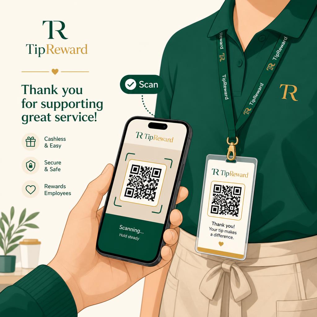 Customer scanning an employee QR badge with their phone